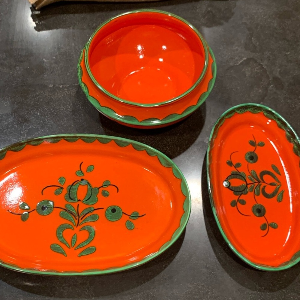 Hand painted Decorative Pottery Plate/Bowl 3-Piece Set